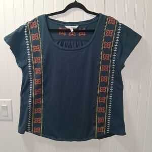 Sonoma Teal Short Sleeve Embroidered Panel Tee